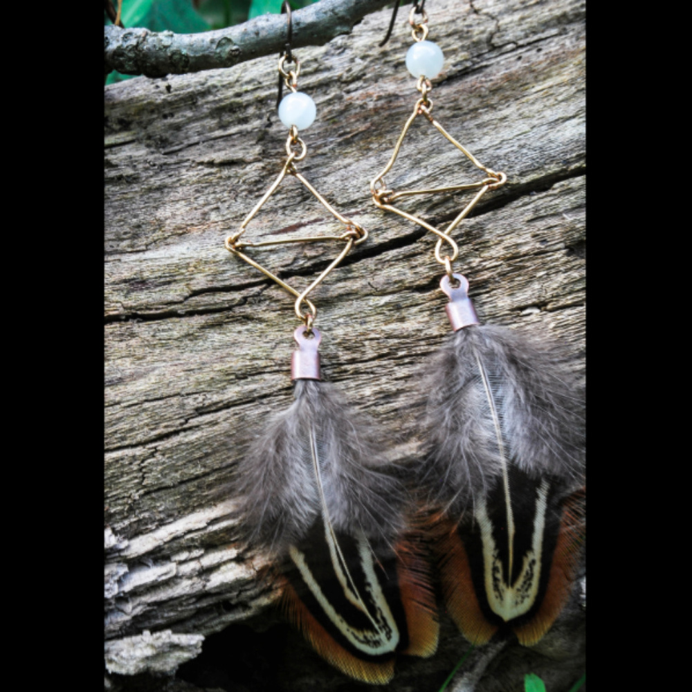 Handcrafted Feather & Moonstone Boho Earrings